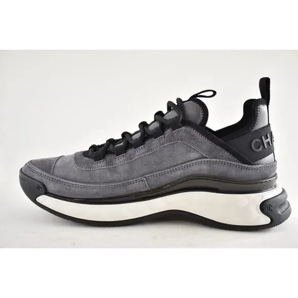 Chanel 23K Grey Suede Black White CC Logo Lace Up Low Top Trainer Sneaker 39.5 - Picture 9 of 15